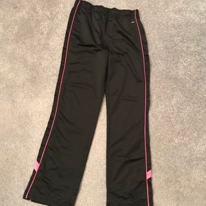 Black sweatpants with pink stripe